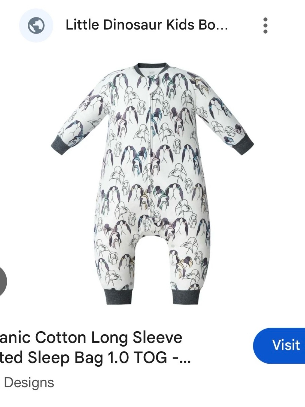 Nest Designs Organic Cotton Long Sleeve Footed Sleep Bag 1.0 TOG - Penguin Love